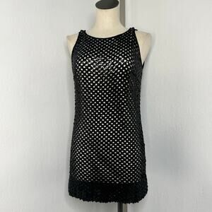 VINT 60s 70s Sylvia Stevens Sequin Mirco Mini Sleeveless Black Nude Disco Small